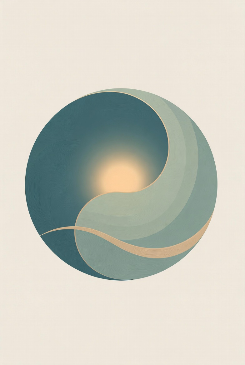 Yin-yang style teal and gold sphere